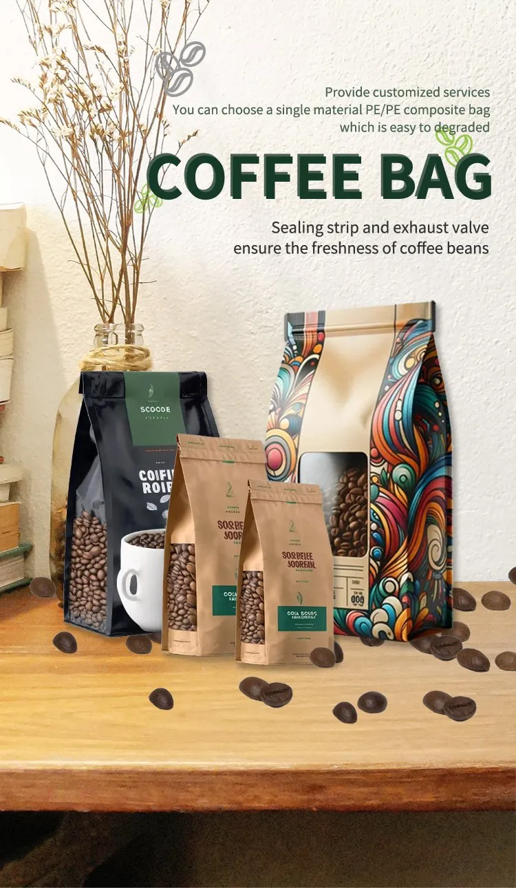 Customizable Coffee Bean Pouch with Exhaust Valve and Food Safe Composite Material