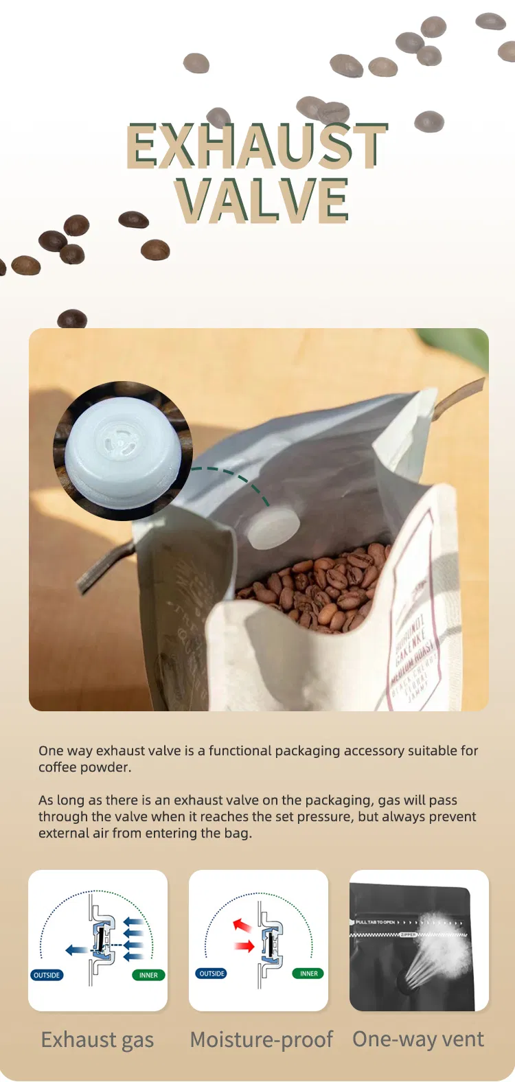 Stand up Pouch for Coffee Beans with Valve and Customizable Dimensions