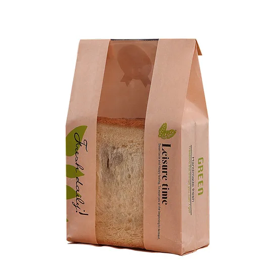 Paper Bread Bag with Transparent Window and Sticker Closure