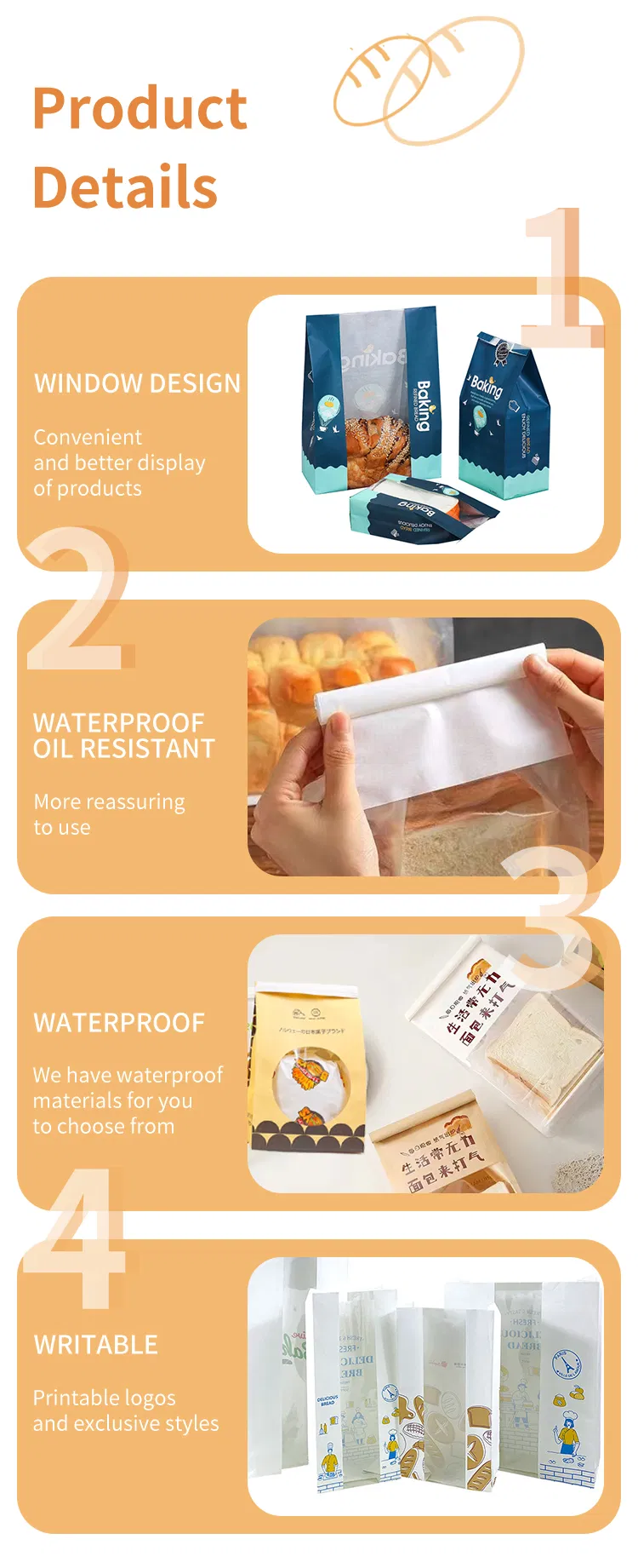 Reusable Bakery Packaging Bag with Iron Wire Strip and Octagonal Sealing Design